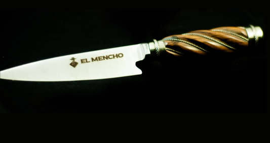 Gaucho Knife with Carved Wooden Handle and Alpaca Wire Inlay (15 cm)